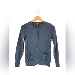 Banana Republic Cardigan Sweater Womens XS Blue Extra Fine Merino Wool Blend